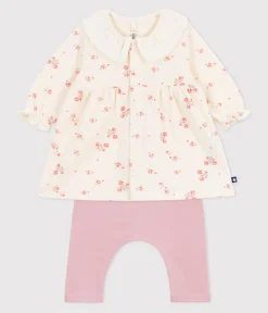 Petit Bateau Kleider|Newborn*Baby-Kleid mit geblümtem Kragen und Leggings aus Baumwolle MILK/ MULTICO