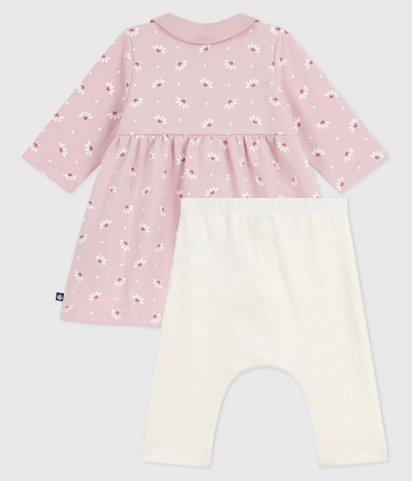Petit Bateau Kleider|Newborn*Baby-Kleid mit Kragen Blumen- und Herzmotiv und dazu passende Leggings aus Baumwolle rosa JOLI/weiss MULTICO