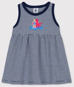 Petit Bateau Kleider*Babykleid × Water Family blau MEDIEVAL/weiss MARSHMALLOW