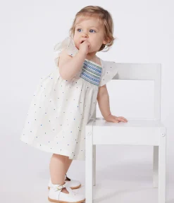Petit Bateau Kleider*Baby-Kleid und Bloomer aus Baumwolle mit Pünktchen-Muster weiss MARSHMALLOW/weiss MULTICO