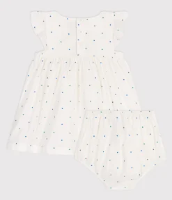 Petit Bateau Kleider*Baby-Kleid und Bloomer aus Baumwolle mit Pünktchen-Muster weiss MARSHMALLOW/weiss MULTICO