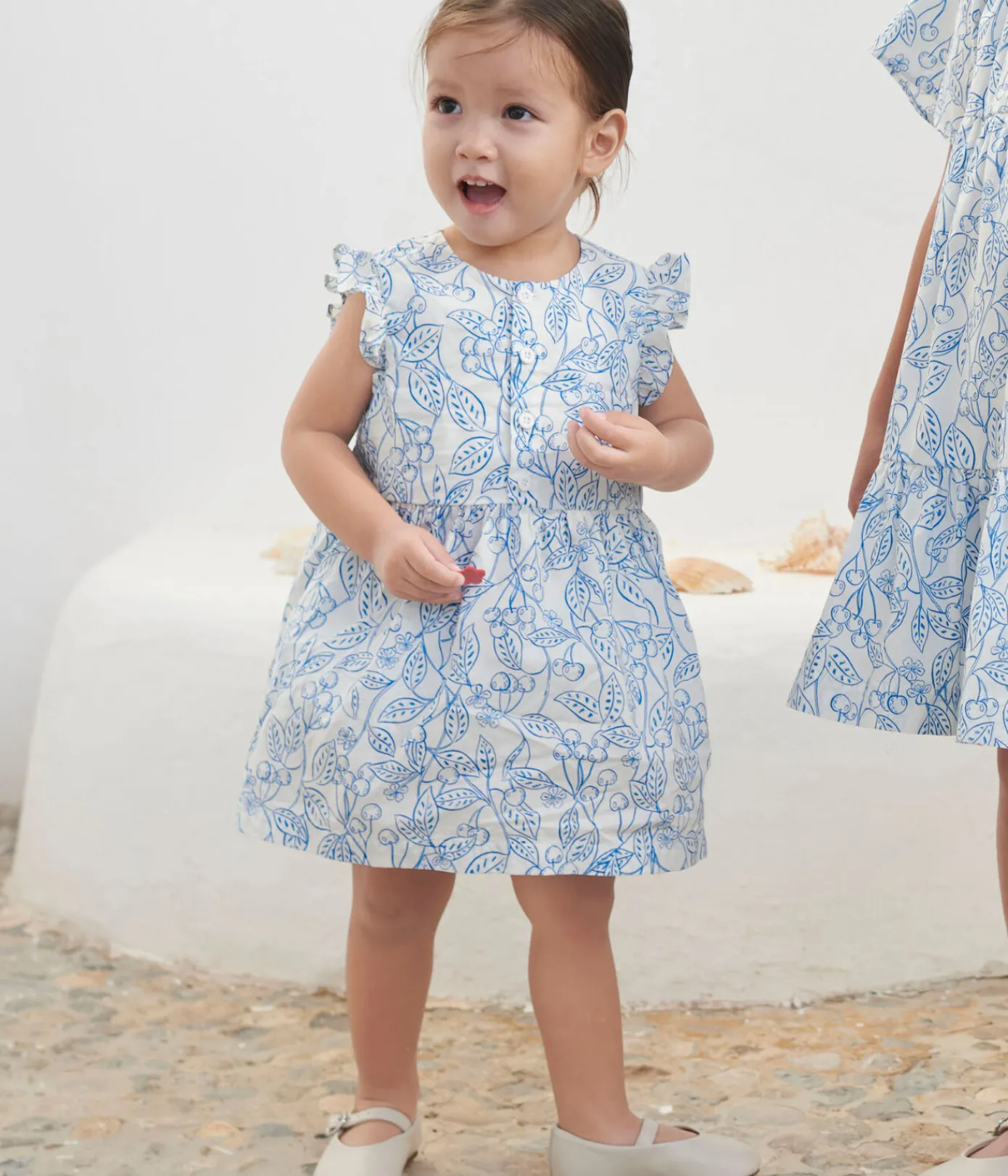 Petit Bateau Kleider*Baby-Kleid und Bloomer aus Baumwolle mit blauem Kirschmuster blau MARSHMALLOW/ PORCELANA