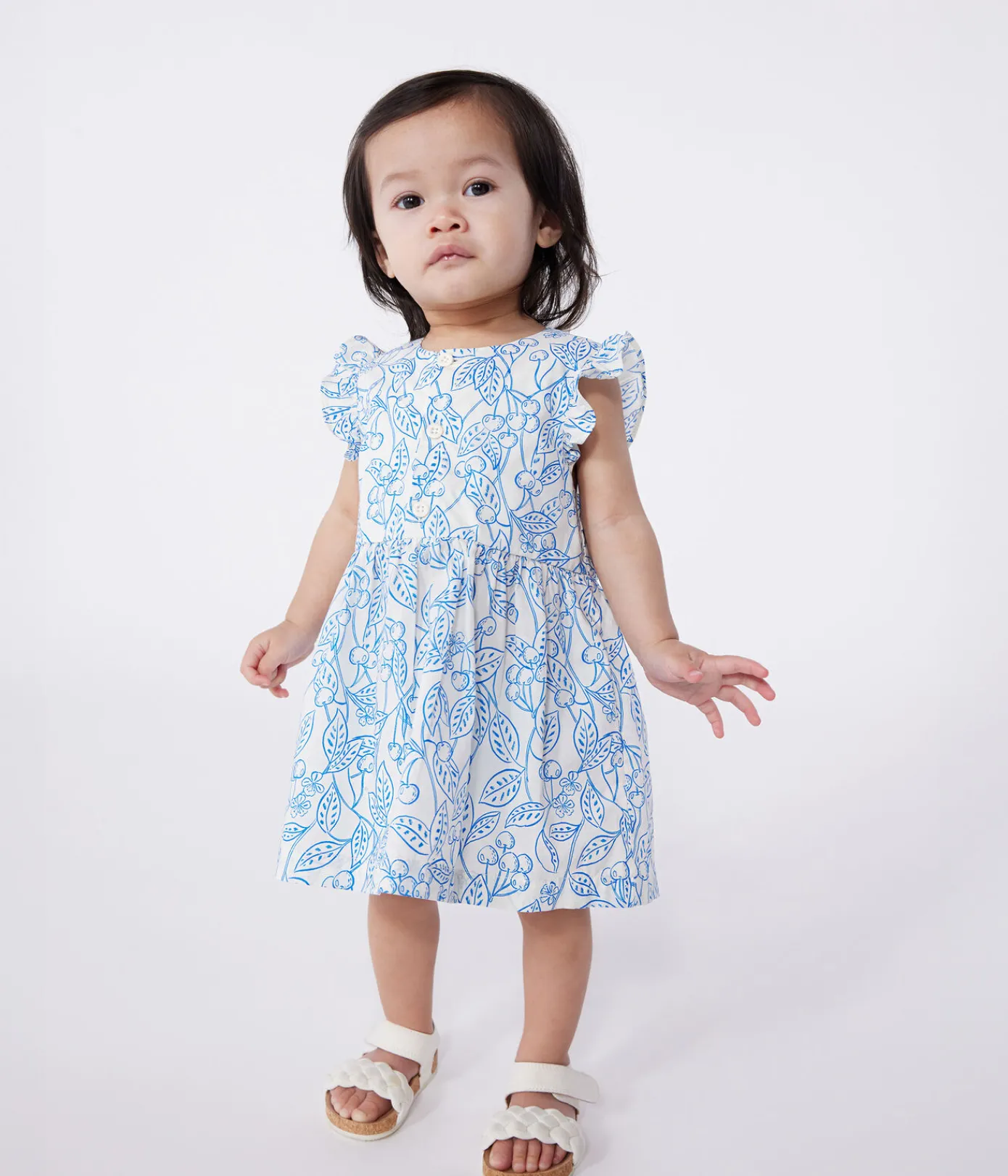 Petit Bateau Kleider*Baby-Kleid und Bloomer aus Baumwolle mit blauem Kirschmuster blau MARSHMALLOW/ PORCELANA