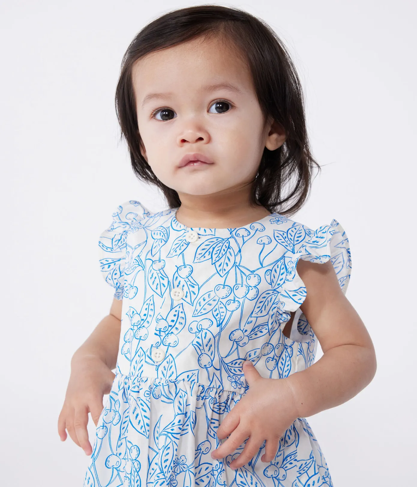 Petit Bateau Kleider*Baby-Kleid und Bloomer aus Baumwolle mit blauem Kirschmuster blau MARSHMALLOW/ PORCELANA