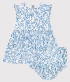 Petit Bateau Kleider*Baby-Kleid und Bloomer aus Baumwolle mit blauem Kirschmuster blau MARSHMALLOW/ PORCELANA