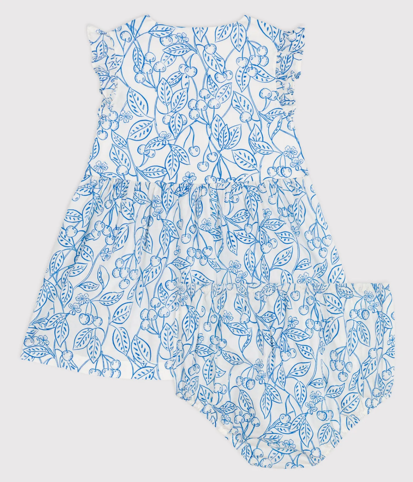 Petit Bateau Kleider*Baby-Kleid und Bloomer aus Baumwolle mit blauem Kirschmuster blau MARSHMALLOW/ PORCELANA