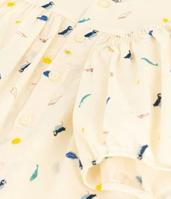 Petit Bateau Kleider|Newborn*Babykleid und Bloomers aus bedrucktem Popeline weiss AVALANCHE/ MULTICO