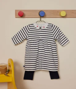 Petit Bateau Kleider|Newborn*Baby-Kleid und Leggings aus Baumwolle weiss MARSHMALLOW/blau SMOKING