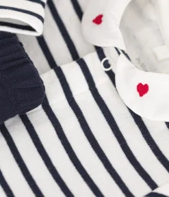 Petit Bateau Kleider|Newborn*Baby-Kleid und Leggings aus Baumwolle weiss MARSHMALLOW/blau SMOKING