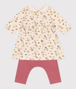 Petit Bateau Kleider|Newborn*Baby-Kleid und Leggings aus Baumwolle weiss AVALANCHE/ MULTICO