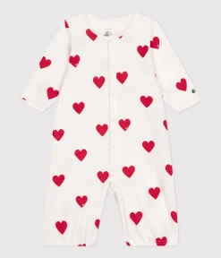 Petit Bateau Schlafanzüge, Strampler|Newborn*Baby-Kombi-Overall aus Baumwolle mit Herzmuster weiss MARSHMALLOW/ROT TERKUIT