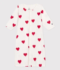 Petit Bateau Schlafanzüge, Strampler|Newborn*Baby-Kombi-Overall aus Baumwolle mit Herzmuster weiss MARSHMALLOW/ROT TERKUIT