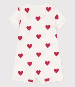 Petit Bateau Schlafanzüge, Strampler|Sets, Overalls & Latzhosen*Baby-Kurzoverall aus Baumwolle mit Herzen weiss MARSHMALLOW/ROT TERKUIT