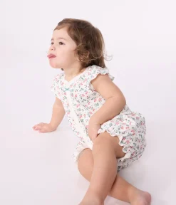Petit Bateau Schlafanzüge, Strampler|Sets, Overalls & Latzhosen*Baby-Kurzoverall aus Baumwolle mit Blumenmotiv weiss MARSHMALLOW/weiss MULTICO
