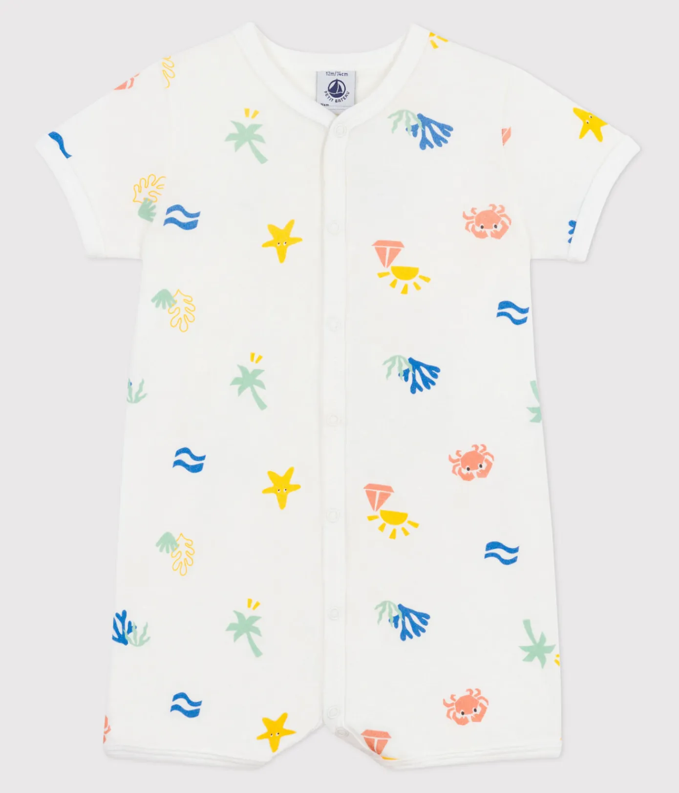 Petit Bateau Schlafanzüge, Strampler|Sets, Overalls & Latzhosen*Baby-Kurzoverall aus bedruckter Baumwolle weiss MARSHMALLOW/weiss MULTICO