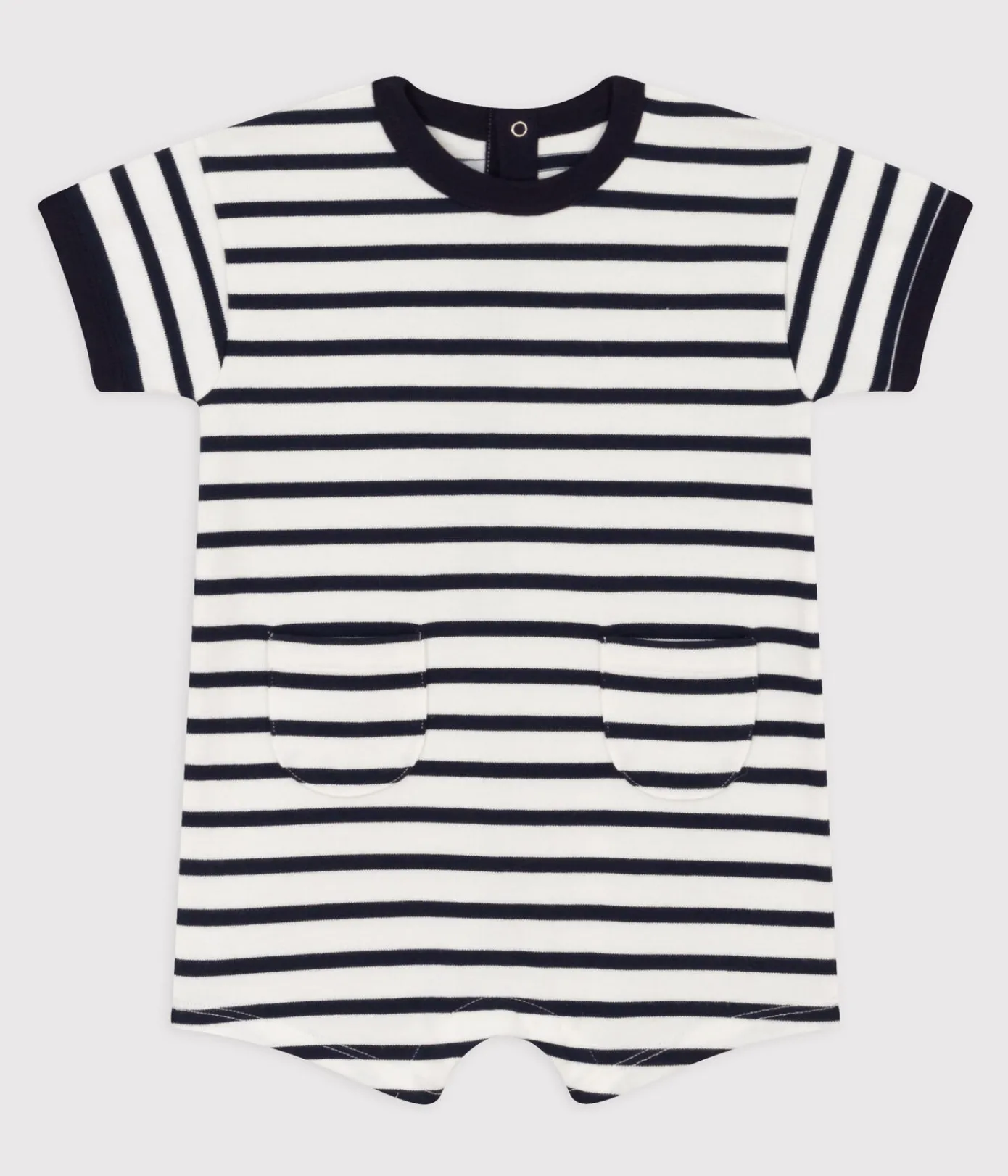 Petit Bateau Schlafanzüge, Strampler|Sets, Overalls & Latzhosen*Baby-Kurzoverall aus dickem Jersey im Streifenlook weiss MARSHMALLOW/blau SMOKING
