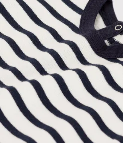 Petit Bateau Schlafanzüge, Strampler|Sets, Overalls & Latzhosen*Baby-Kurzoverall aus dickem Jersey im Streifenlook weiss MARSHMALLOW/blau SMOKING
