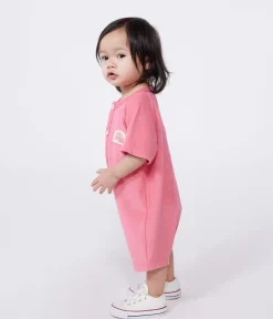 Petit Bateau Sets, Overalls & Latzhosen*Baby-Kurzoverall aus einfarbigem Baumwoll-Frottee mit Aufnäher rosa PEONIA