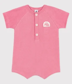 Petit Bateau Sets, Overalls & Latzhosen*Baby-Kurzoverall aus einfarbigem Baumwoll-Frottee mit Aufnäher rosa PEONIA