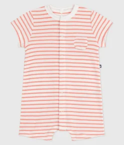 Petit Bateau Sets, Overalls & Latzhosen|Newborn*Baby-Kurzoverall aus gestreiftem Baumwoll-Frottee orange MARSHMALLOW/ ABRICOT