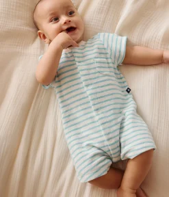 Petit Bateau Sets, Overalls & Latzhosen|Newborn*Baby-Kurzoverall aus gestreiftem Baumwoll-Frottee blau MARSHMALLOW/ AQUATIC