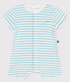 Petit Bateau Sets, Overalls & Latzhosen|Newborn*Baby-Kurzoverall aus gestreiftem Baumwoll-Frottee blau MARSHMALLOW/ AQUATIC