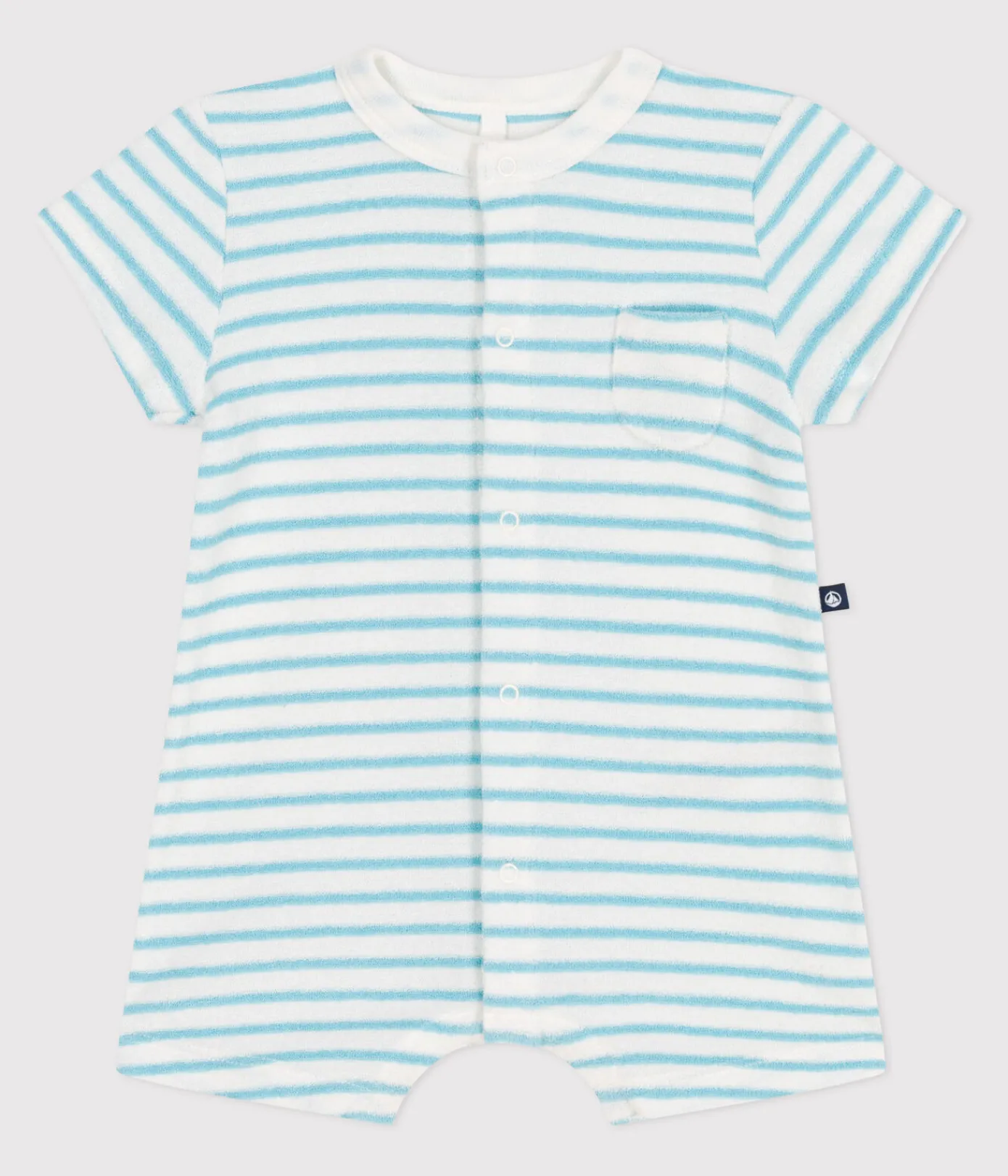 Petit Bateau Sets, Overalls & Latzhosen|Newborn*Baby-Kurzoverall aus gestreiftem Baumwoll-Frottee blau MARSHMALLOW/ AQUATIC
