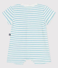 Petit Bateau Sets, Overalls & Latzhosen|Newborn*Baby-Kurzoverall aus gestreiftem Baumwoll-Frottee blau MARSHMALLOW/ AQUATIC