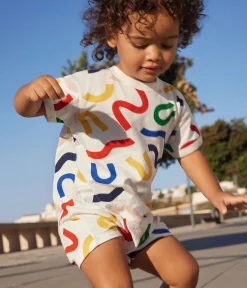 Petit Bateau Sets, Overalls & Latzhosen*Baby-Kurzoverall aus Molton weiss MARSHMALLOW/weiss MULTICO