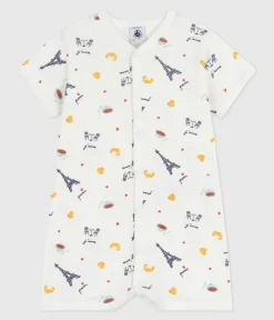 Petit Bateau Schlafanzüge, Strampler|Sets, Overalls & Latzhosen*Baby-Kurzoverall mit Kragen aus Baumwolle Paris-Motiv weiss MARSHMALLOW/weiss MULTICO