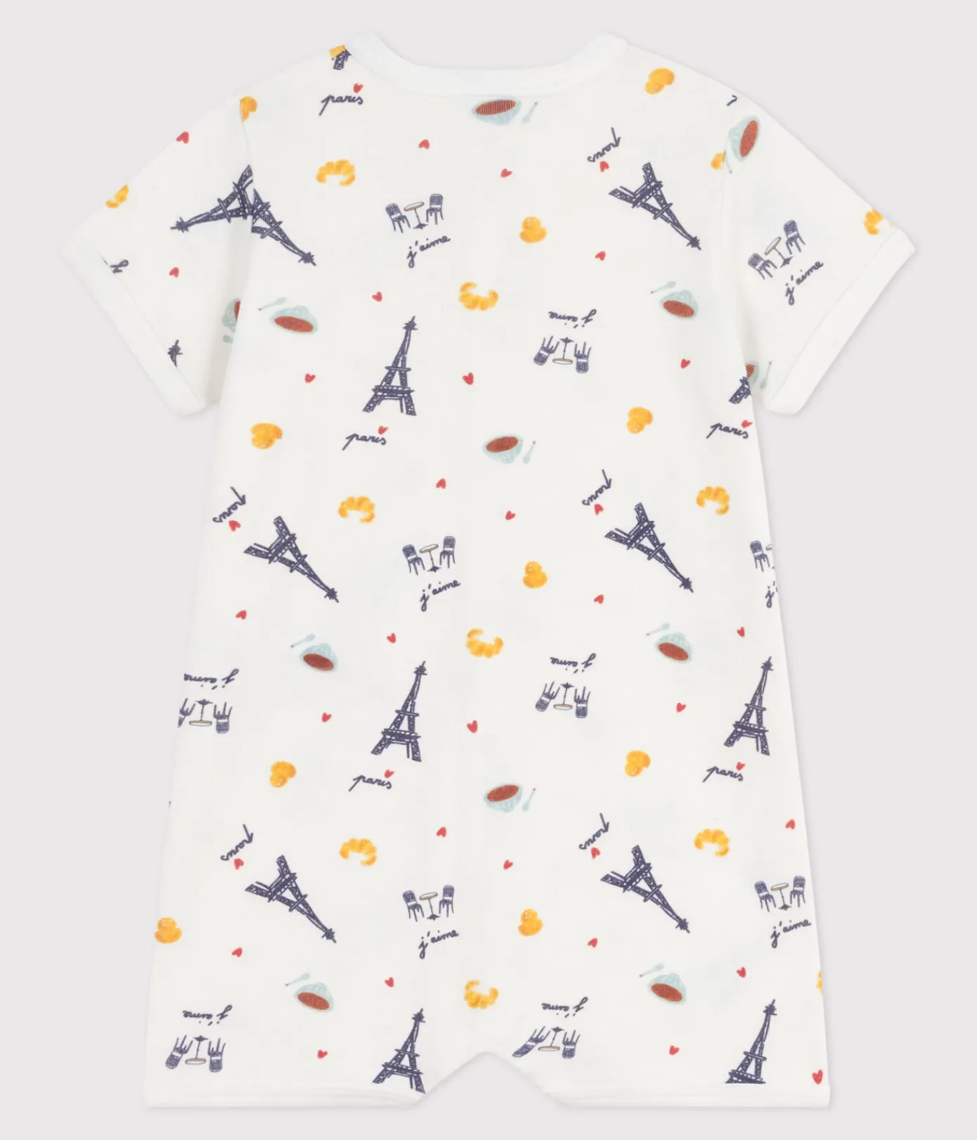 Petit Bateau Schlafanzüge, Strampler|Sets, Overalls & Latzhosen*Baby-Kurzoverall mit Kragen aus Baumwolle Paris-Motiv weiss MARSHMALLOW/weiss MULTICO