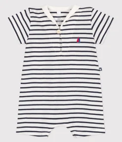 Petit Bateau Sets, Overalls & Latzhosen|Newborn*Baby-Kurzoverall mit Matrosenkragen aus gestreifter Baumwolle weiss MARSHMALLOW/blau SMOKING