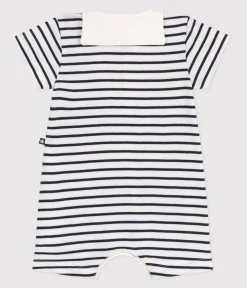 Petit Bateau Sets, Overalls & Latzhosen|Newborn*Baby-Kurzoverall mit Matrosenkragen aus gestreifter Baumwolle weiss MARSHMALLOW/blau SMOKING