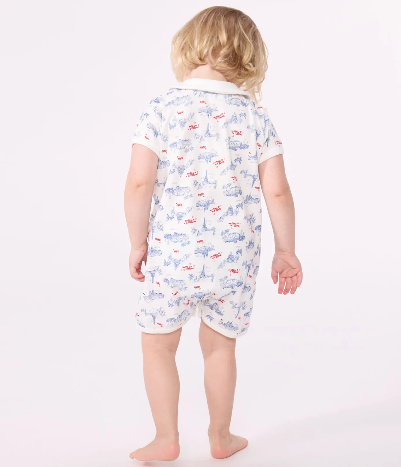 Petit Bateau Schlafanzüge, Strampler|Sets, Overalls & Latzhosen*Baby-Kurzoverall mit Paris-Motiv am Kragen weiss MARSHMALLOW/weiss MULTICO