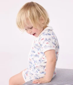 Petit Bateau Schlafanzüge, Strampler|Sets, Overalls & Latzhosen*Baby-Kurzoverall mit Paris-Motiv am Kragen weiss MARSHMALLOW/weiss MULTICO