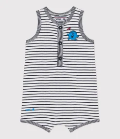 Petit Bateau Sets, Overalls & Latzhosen*Baby-Kurzoverall Monsieur Madame aus Baumwolle weiss MARSHMALLOW/blau SMOKING