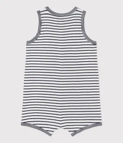 Petit Bateau Sets, Overalls & Latzhosen*Baby-Kurzoverall Monsieur Madame aus Baumwolle weiss MARSHMALLOW/blau SMOKING