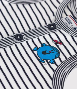 Petit Bateau Sets, Overalls & Latzhosen*Baby-Kurzoverall Monsieur Madame aus Baumwolle weiss MARSHMALLOW/blau SMOKING