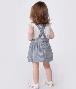 Petit Bateau Kleider*Baby-Latzhosenkleid aus gestreifter Baumwolle blau MEDIEVAL/weiss MARSHMALLOW