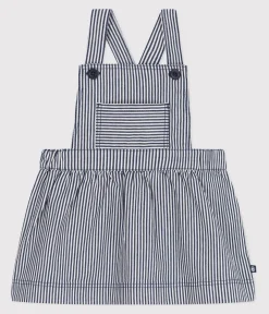 Petit Bateau Kleider*Baby-Latzhosenkleid aus gestreifter Baumwolle blau MEDIEVAL/weiss MARSHMALLOW