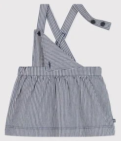 Petit Bateau Kleider*Baby-Latzhosenkleid aus gestreifter Baumwolle blau MEDIEVAL/weiss MARSHMALLOW