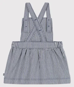 Petit Bateau Kleider*Baby-Latzhosenkleid aus gestreifter Baumwolle blau MEDIEVAL/weiss MARSHMALLOW