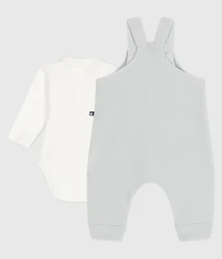 Petit Bateau Sets, Overalls & Latzhosen|Newborn*Baby-Latzhosen-Set aus einfarbiger Baumwolle mit hübschen Verzierungen CO2/ MARSHMALLOW