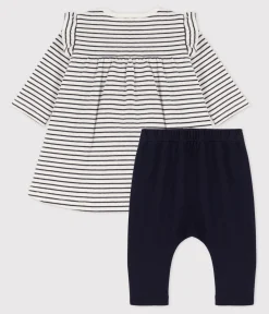 Petit Bateau Kleider|Newborn*Baby-Leggings-Kleid mit Streifen für Mädchen weiss MARSHMALLOW/blau SMOKING