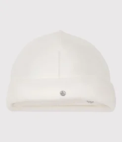 Petit Bateau Accessoires, Sonnenhüte, Caps|Newborn*Babymützchen für Neugeborene aus Bouclette-Samt weiss MARSHMALLOW