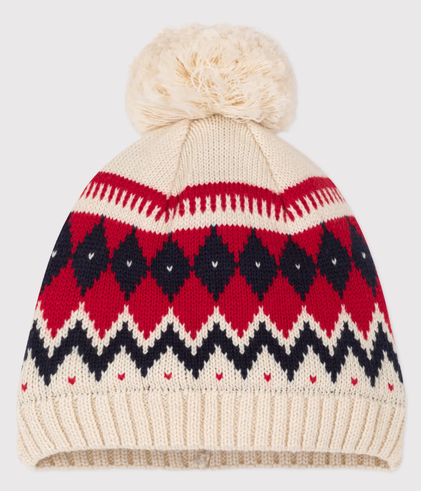 Petit Bateau Accessoires, Sonnenhüte, Caps*Baby-Mütze aus Jacquard-Wollstoff weiss AVALANCHE/ MULTICO