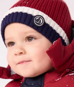 Petit Bateau Accessoires, Sonnenhüte, Caps*Baby-Mütze aus Strick mit Fleece-Futter ROT AMARANTE/ MULTICO
