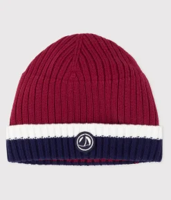 Petit Bateau Accessoires, Sonnenhüte, Caps*Baby-Mütze aus Strick mit Fleece-Futter ROT AMARANTE/ MULTICO
