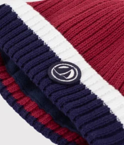 Petit Bateau Accessoires, Sonnenhüte, Caps*Baby-Mütze aus Strick mit Fleece-Futter ROT AMARANTE/ MULTICO
