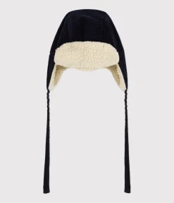 Petit Bateau Accessoires, Sonnenhüte, Caps*Baby-Mütze mit Ohrenklappen aus Samt und Sherpa blau SMOKING